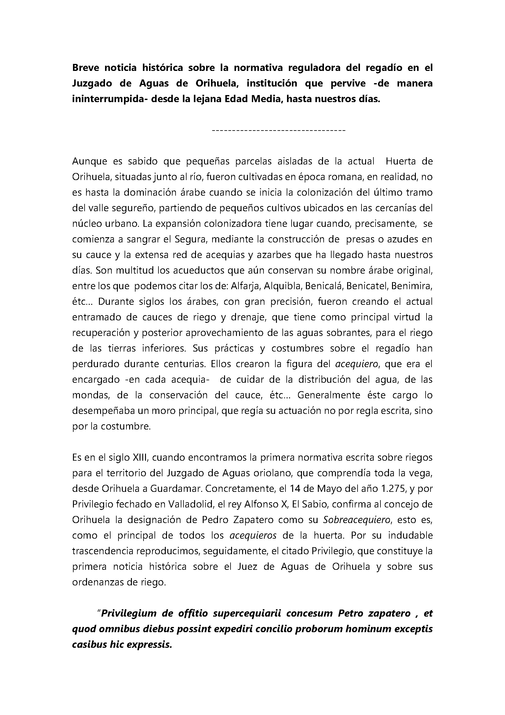 Breve noticia histórica sobre la normativa reguladora del regadío en el Juzgado de Aguas de Orihuela_Página_1